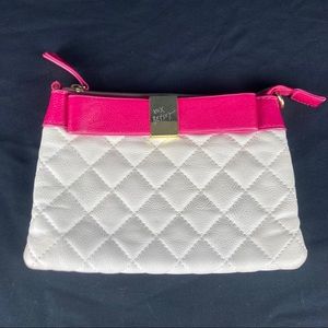 Betsey Johnson Pink and White Quilted Wristlet Clutch